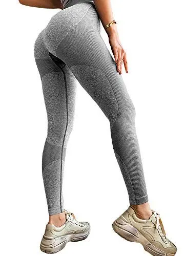 Produktbild: INSTINNCT Damen Gestreifte Nahtlose Leggings Slim Fit Jogginghose Sporthosen Fitnesshose B-Herz Stil (grau) S