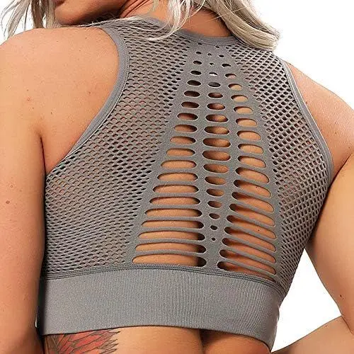 Produktbild: INSTINNCT Damen Nahtlos Yoga Sport-BH Ohne Bügel mit Polstern - Komfort Klassische Fitness Training Bustier Bra Top Grau XL