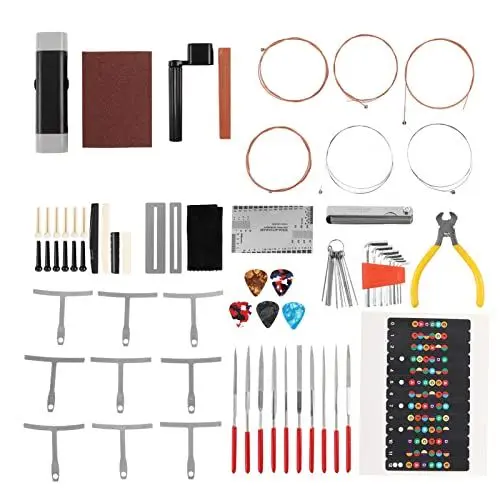 Produktbild: Instrumentenpflege-Werkzeugsatz, komplettes Zubehör Saitenwickler Gitarren-Reparaturwerkzeuge Messgerät messender Sechskantschlüssel für Ukulele für Mandolinen für Bass
