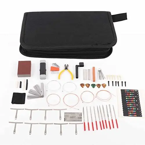 Produktbild: Instrumenten-Wartungs-Tool-Kit, Messgerät messender Sechskantschlüssel Gitarren-Reparatur-Werkzeuge Brückenstifte Geschenk mit Tragetasche für Bass für Mandolinen für Ukulele