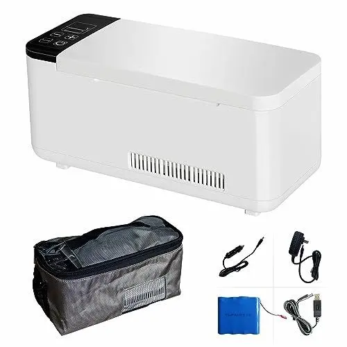 Produktbild: TORRONBE Insulinkühler gekühlter Kasten, 2-8℃ Mini Medizin Kühlschrank, lange Arbeitszeit für 8 Stunden, Insulinkühler mit wiederaufladbarer Batterie für Auto, Reise, Zuhause (0.6L, Weiß)