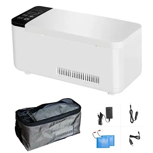 Produktbild: Insulinkühler-Kühlbox, 2–8 ℃ Mini-Medizinkühlschrank, lange Arbeitszeit, Insulinkühler für 12–16 Stunden mit zwei unabhängigen wiederaufladbaren Batterien, perfekt für Reisen, Zuhause (0,6L, weiß)