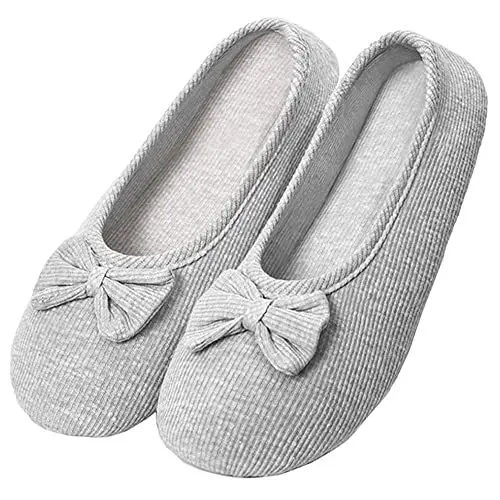 Produktbild: iNszkoos Damen Frottee Baumwolle Ballerina Hausschuhe Yoga Geschlossene Ballerina Slippers Pantoffel Leicht Hefterzufuhren Zuhause Schlafzimmer Wohnzimmer Büro-Hausschuhe(Grau,39-40)