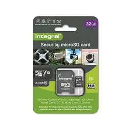 Produktbild: Integral Micro SD Sicherheitskarte, 32 GB, für Dashcams, Heimkameras, CCTV, Body Cams und Drohnen Verlängerte Lebensdauer und zuverlässige Aufnahmezeit für Zeit mit hoher Ausdauer