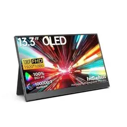 Produktbild: Intehill Tragbarer Monitor OLED, Portable Monitor 13,3 Zoll, FHD Bildschirm Reaktionszeit 1ms Vivid Color 10bit 100% DCI-P3 für laptop/Mac/PS3/4/5/Samsung Dex F13NA