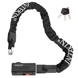 Produktbild: INTEKIN Fahrradschloss aus gehärtetem Stahl, Schwer Fahrrad Kettenschloss hohe Sicherheitsstufe, 8mm starke Vierkantkette, 90cm Fahrrad Schloss für Motorrad, E-Bike, Roller, Zaun (80cm Kette)