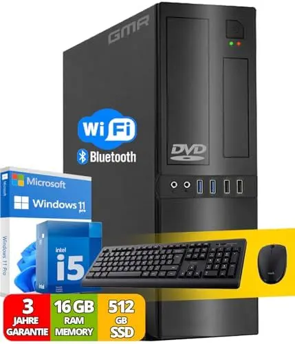 Produktbild: Intel Office PC Komplett mit Tastatur und Maus | Intel i5 | 16 GB RAM | 512 GB SSD | DVD-Brenner | WiFi 600 und Bluetooth 5 | USB3 | Windows 11 Pro | Computer mit 3 Jahren Garantie!