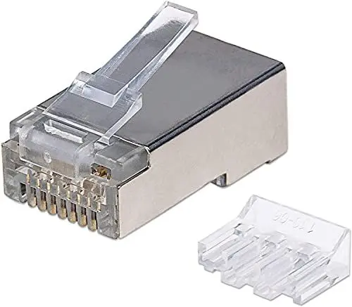 Produktbild: Intellinet 90er-Pack Cat6A RJ45-Modularstecker (STP, 3-Punkt-Aderkontaktierung, für Massivdraht) 790680 grau