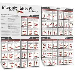 Produktbild: intensic SPORTS Bauch Beine Po Workout Poster | 60 Fitness-Übungen für Home-training | Muskelaufbau Körpergewicht Homeworkout und Fitness-training zuhause abnehmen ohne Hanteln Pilates Sport-Geräte
