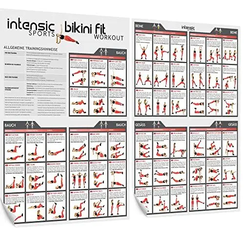 Produktbild: intensic SPORTS Bauch Beine Po Workout Poster | 60 Fitness-Übungen für Home-training | Muskelaufbau Körpergewicht Homeworkout und Fitness-training zuhause abnehmen ohne Hanteln Pilates Sport-Geräte