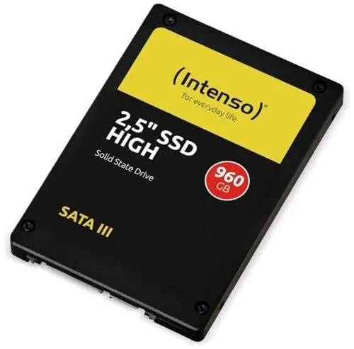 Produktbild: Intenso Interne 2,5'' SSD SATA III High, 960 GB, 520 MB/Sekunden, Schwarz, Festkörper-Laufwerk