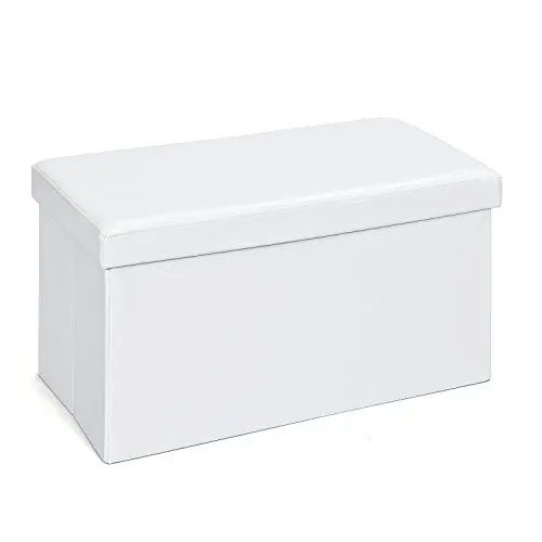 Produktbild: Inter Link – Aufbewahrungsbox mit Deckel – Groß - Faltbox – Waschbare Boxen - Polyurethan – Kunstleder – Viel Stauraum - Für Kleidung, Spielzeuge – Stauraum – 76 x 38 x 38 cm – Weiß – Setto