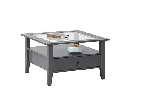 Produktbild: Inter Link - Couchtisch - Massivholztisch - Wohnzimmertisch - Sofatisch - Kiefer Massivholz - mit Glasplatte - Grau lackiert - Provence 7