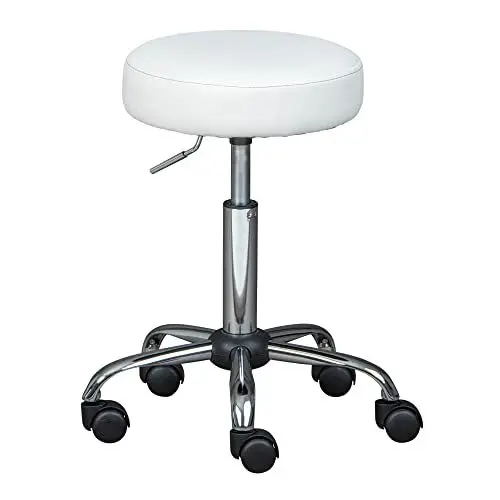 Produktbild: Inter Link – Drehhocker auf Rollen – Höhenverstellbar 50 – 66 cm– Rollhocker – Arbeitshocker – Sitzhocker – Aus Metall und Kunstleder – ASRA – Weiß