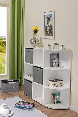 Produktbild: Inter Link - Eckregal - mit 3 Fächern - Standregal - Wohnzimmer - Arbeitszimmer - Schlafzimmer - Masse in cm T: 33 x B: 34,40 x H: 110 - Nuoro ER3 - Weiß