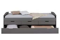 Produktbild: Inter Link - Funktionsbett - Kinderbett - Einzelbett mit Stauraum - Bett mit Schubladen - 2 Liegeflächen 90x200cm - Kiefer massivholz - inkl. Lattenrost - Grau lackiert - Lena 90x200cm
