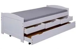 Produktbild: Inter Link - Funktionsbett - Kinderbett - Einzelbett mit Stauraum - Bett mit Schubladen - 2 Liegeflächen 90x200cm - Kiefer massivholz - inkl. Lattenrost - Weiß lackiert - Ulli 90x200cm