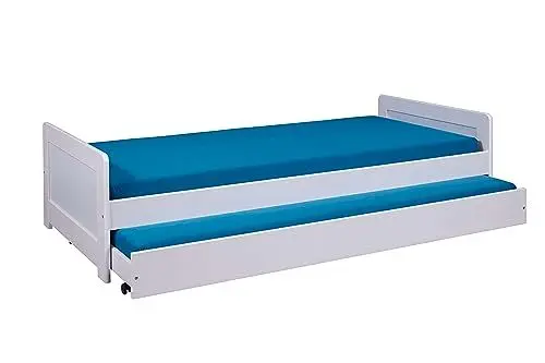 Produktbild: Inter Link - Funktionsbett - Kinderbett - Einzelbett mit Stauraum - Bett mit Schubladen - 2 Liegeflächen 90x200cm - Kiefer massivholz - inkl. Lattenrost - Weiß lackiert - Surf