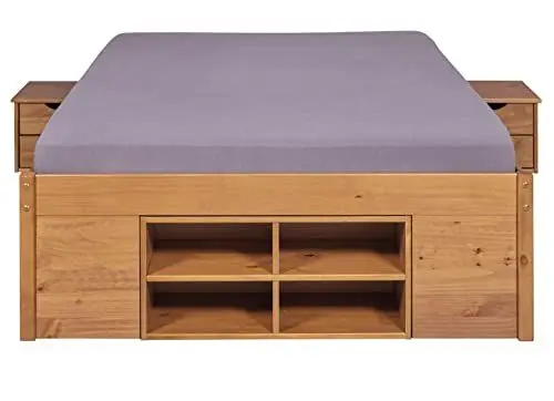Produktbild: Inter Link - Funktionsbett - Bett mit Schubladen - Doppelbett 140 x 200 cm - 2 Große und 4 kleine Schubladen - Nachtkommode - Kiefer massivholz - Inkl Lattenrost - Braun lackiert - Till