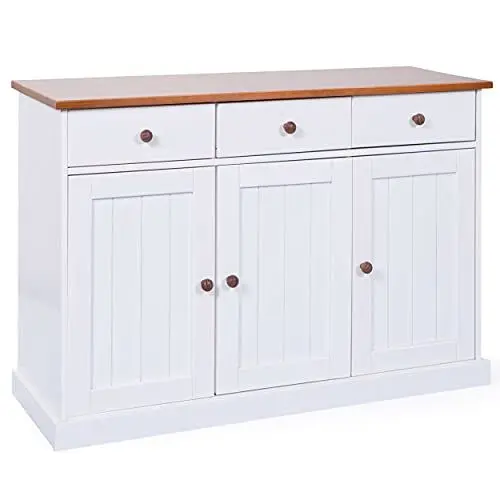 Produktbild: Inter Link – Kommode – Buffet – Sideboard – Kiefer massivholz – 3 Türen – 3 Schubladen – Landhausstil – Für Esszimmer – Wohnzimmer – Eingang – Westerland 4.2 - Weiß / Sepia Braun