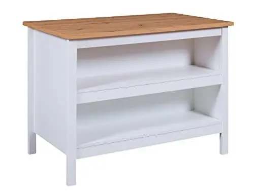 Produktbild: Inter Link - Kücheninsel - Mittelinsel - Arbeitsplatte - Küchenschrank mit Regalen - Melaminbeschichtet - Länge 124cm - Höhe 82 cm - Tiefe 75 cm - Julina - Weiß/Eiche Artisan