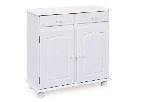 Produktbild: Inter Link – Landhausstil Kommode – Sideboard – Sideboard Buffet – Landhausstil – Beistellschrank - Kiefer massiv – 2 Türen – 2 Schubladen – Weiß lackiert - Lovi