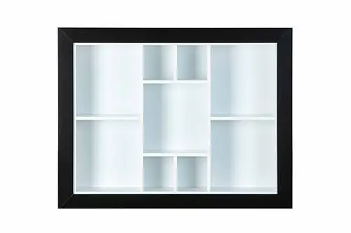 Produktbild: Inter Link - Setzkasten - Sammlerkasten - Vitrine - Sammlervitrine - Vitrine ohne Glas - Wandregal - 9 Fächer - Kollektor - Quarium - MDF Schwarz/Weiß - 90,5 x 13,7 x 70,5 cm