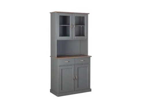 Produktbild: Inter Link – Vitrinenschrank – Buffet-Schrank – Esszimmerschrank – Geschirrschrank - Laudhausstil – Massivholz FSC – 4 Türen – 2 Schubladen – Luzerna 5.1 - Grau/Sepia