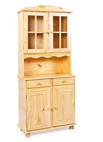 Produktbild: Inter Link – Vitrinenschrank - Küchenschrank - Geschirrschrank - Esszimmerschrank – Vitrine – Standvitrine - Landhausstil - Kiefer Massivholz – 2 Türig – Alicante - Natur lackiert