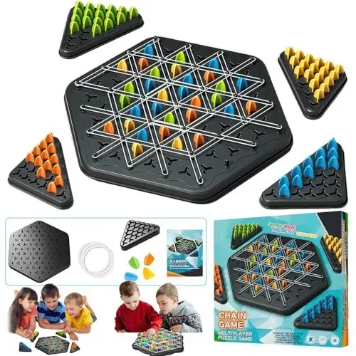 Produktbild: chimoo Interaktives Brettspiel Triggle – Taktikspiel mit Gummibändern, Kettendreieck Schach, Strategisches Denkspiel für die Ganze Familie ab 6 Jahren