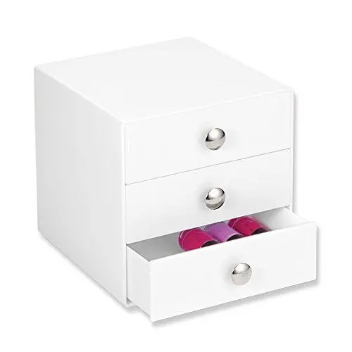 Produktbild: iDesign Make-Up Organizer mit 3 Schubladen, quadratische Schubladenbox aus Kunststoff, kompakter Schubladenturm für Schminke und Kosmetika, weiß, 1 Stück