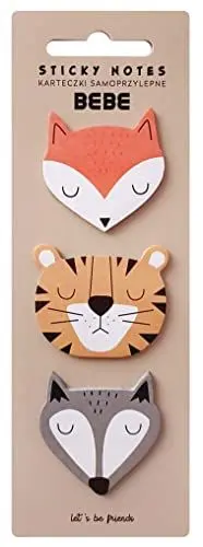 Produktbild: Interdruk Haftnotizen Tieren – Klebezettel – 75 Blatt – Tiger + Fuchs + Wolf