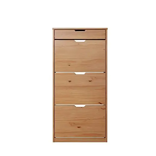 Produktbild: Inter-Furn Garderobe Schuhschrank Schuhkommode Schuhkipper Mestre, 60 x 124 x 25 cm Honigfarben lackiert Massivholz 204481144 Kiefer Honig