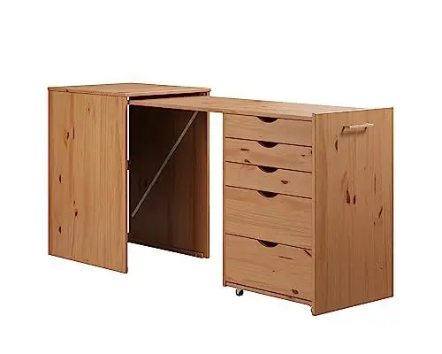 Produktbild: Inter-Furn Volterra Schreibtisch, kompakter Arbeitsplatz, Sekretär in Kiefer massiv honig , ausziehbar, perfekte Home Office Lösung, (BxHxT) 57-165 x 77 x 50 cm