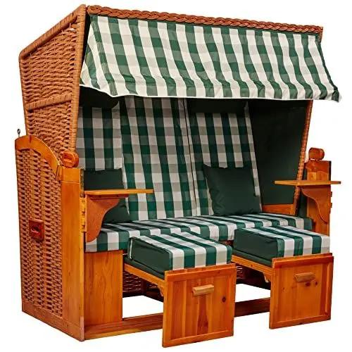 Produktbild: intergrill Strandschönheiten Gina Ostsee XXL Strandkorb 2,5-Sitzer Verschiedene Dekor inkl Hülle intergrill Strandkorb 2,5-Sitzer Gina Ostsee Grün Weiß kariert