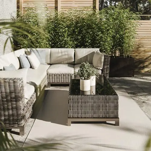 Produktbild: Interiyou Outdoor Teppich Wetterfest Lome - 160x230 cm Weiß - Wasserfest für Balkon, Terrasse, Garten - Outdoorteppich passend auch für Wohnzimmer, Schlafzimmer und Küche - Aussenteppich
