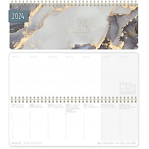 Produktbild: Internationaler Wochen-Tischkalender 2024 im Quer-Format (Grey Marble) 1 Woche 2 Seiten | Wochenkalender 29,5 x 10,5 cm | mehrsprachiger Schreibtisch-Kalender | nachhaltig & klimaneutral