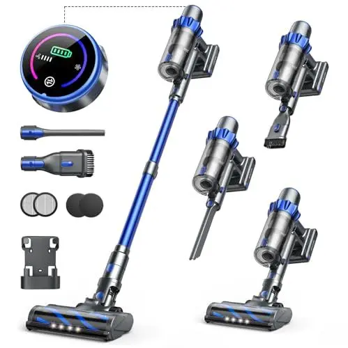 Produktbild: INTETURE Staubsauger Kabellos, 40000Pa/450W Akku Staubsauger mit Automatikmodus, Farb-Touchscreen & Anti-Verhedderung, bis zu 55 Minuten Laufzeit, Akkustaubsauger für Hartböden,Teppiche und Tierhaare