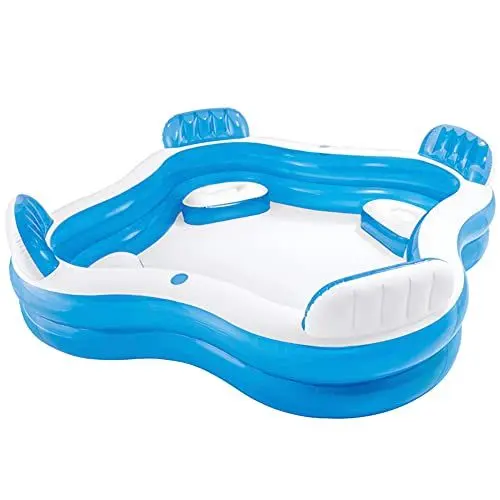 Produktbild: Intex 56475NP - Aufblasbarer Familienpool Quadratisch mit Vier Sitzen, Vinyl, Mehrfarbig, 229x229x66 cm