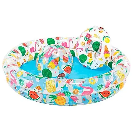 Produktbild: Intex 59460NP - Aufblasbares Pool-Set mit Schwimmring und Ball, Musterdruck, Vinyl, Mehrfarbig, 122x25 cm