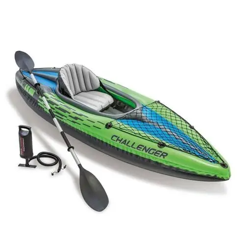 Produktbild: Intex Challenger K1 Kayak 1 Man Inflatable Canoe with Aluminum Oars and Hand Pump, Green/Blue