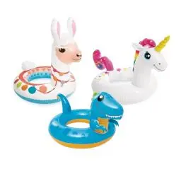 Produktbild: Intex 59221NP - Aufblasbarer Schwimmring Tiere Assortiert, 1 Stück, Vinyl, Mehrfarbig, Dinosaurier 81x58 cm, Lama 85x58 cm, Einhorn 107x58 cm