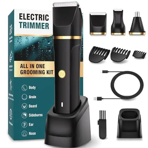 Produktbild: Intimrasierer Mann, 3-in-1 Nasenhaartrimmer und Rasierer Herren Elektrisch mit Stehender Ladestation,Nass-und Trockengebrauch,rasierer herren intimbereich für Brust Beine Achselhöhle Leiste Nase,IPX7