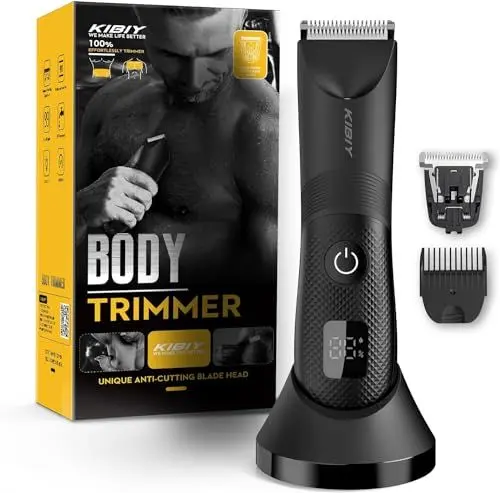 Produktbild: Intimrasierer Mann, Kibiy Elektrischer Körperrasierer Herren mit LED-Licht & Anzeige, IPX7 Wasserdichter Rasierer Herren Intimbereich, mit einer extra Anti-Schnitt Keramikklinge, Typ-C Aufladbar