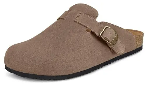Produktbild: Intini Clogs Herren Hausschuhe Geschlossen mit Korkfußbett Weiches Leder Pantoletten Gartenschuhe Latschen Bequeme Gute Passform Dunkelbraun 47