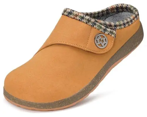 Produktbild: Intini Hausschuhe Damen Clogs Gefüttert Herren Winter Pantoffeln Gartenclogs Warm Plüsch Schlappen Outdoor rutschfest Schuhe Gelb 38