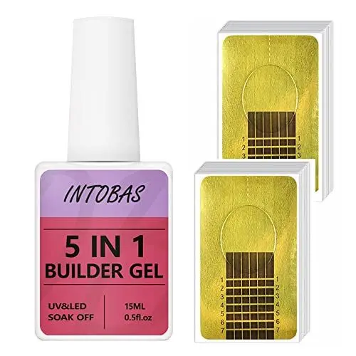 Produktbild: INTOBAS 5-IN-1 Builder Gel Für Nägel, Gel Nagellack UV Set Mit 100pcs Nail Forms, Aufbaugel Für Nägel UV/LED Für Nagelverlängerungen, Verlängerungen, Nagelkunst, Aufkleber,Nail Builder Gel Transparent