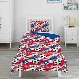 Produktbild: INTOMENG Fußball Bettwäsche Kinderbettwäsche 135x200 Jungen Fussball Bettwäsche Herbst und Winter Teenager Jungen Set 3D FußBall Ultrafeine Faser Bringen Sie Einen 80 X 80cm Kissenbezug Rot Blau Weiß