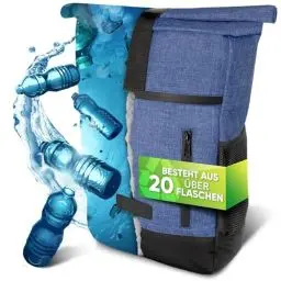 Produktbild: Invilus ® - Rolltop Rucksack aus Recycelten Plastikflaschen | Für Damen und Herren | Uni, Laptop, Tagesrucksack | Schule | Fahrrad | Jeans Optik