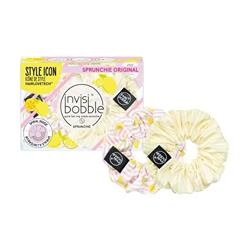 Produktbild: invisibobble Haargummi Set Fruit Fiesta #GNTM Scrunchie Pastell I 2x Haargummis Rosa und Gelb für Mädchen & Damen I Scrunchies Gestreift I designed im Herzen Münchens